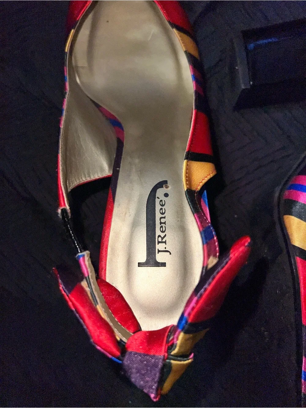 Colorful Striped Slingback Block Heel Pumps - Size 11